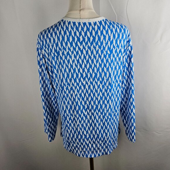 J.McLaughlin Catalina Knit Top Sz XL Blue & White Geometric Print Long Sleeve - Picture 4 of 9